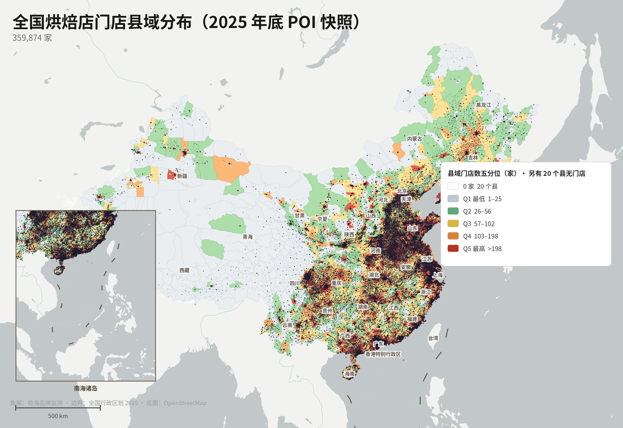 全国烘焙店门店县域分布图